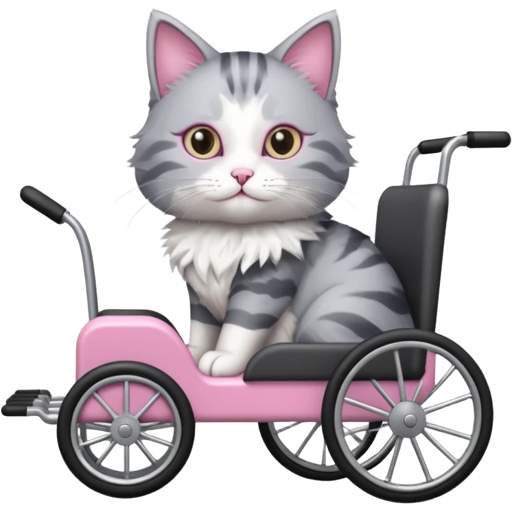 grey and white cat in a cat wheelchair emoji