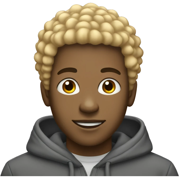 smiling black man with blonde afro hair and a hoodie on emoji