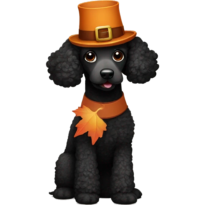 Black poodle wearing a  Thanksgiving turkey costume  emoji