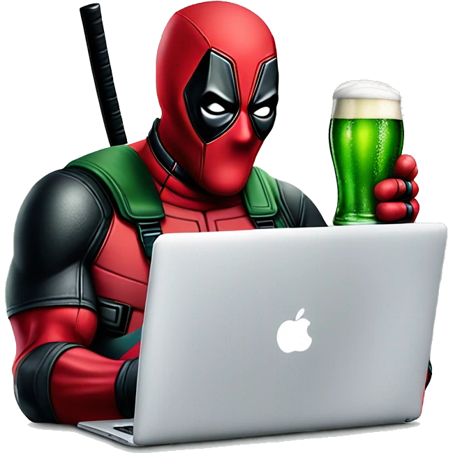 Deadpool tomando cervezas heineken verde emoji