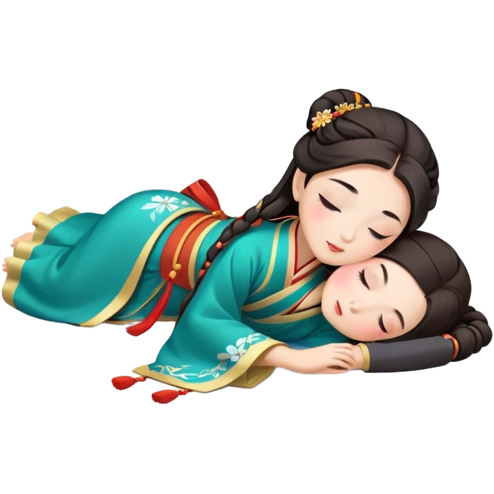 Beautiful girl in Hanfu lying on the ground sleeping emoji
