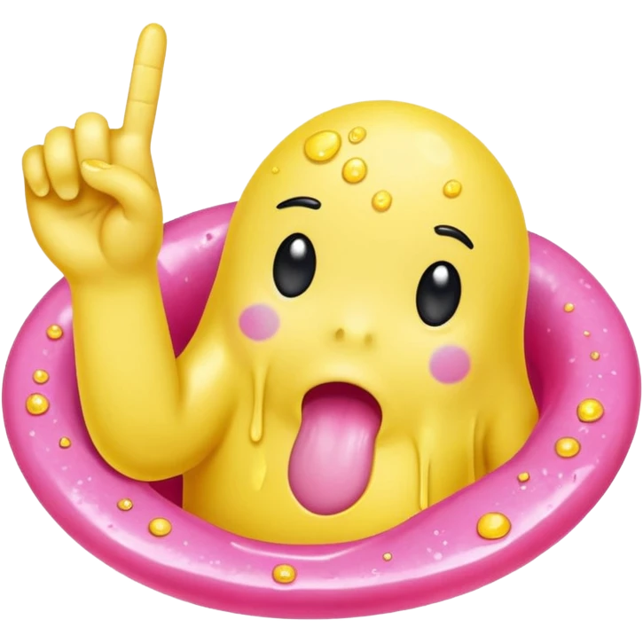 yellow round with a pink vagina that’s small and two fingers in it specially the middle finger and the one next to the pinky and pink glittery goo coming out of it like slime  emoji