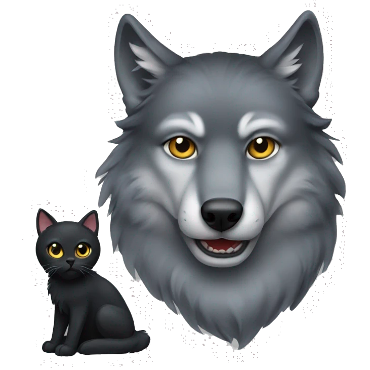 Grey wolf and a black cat emoji