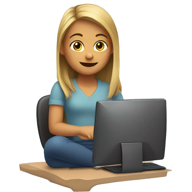 Girl sitting in front of the computer and raising a hand  emoji