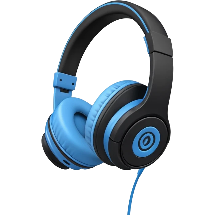 A 3/4 view of a pair of Black and blue and white headphones emoji