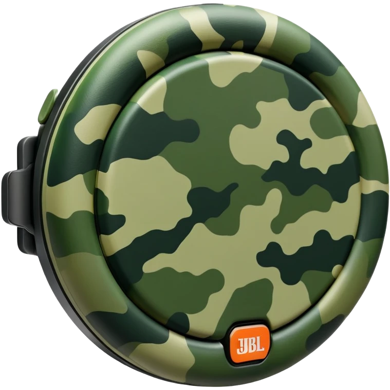 Abstract JBL Clip 4 keeping the signature round shape with clip, basic green camouflage design, iOS emoji style emoji