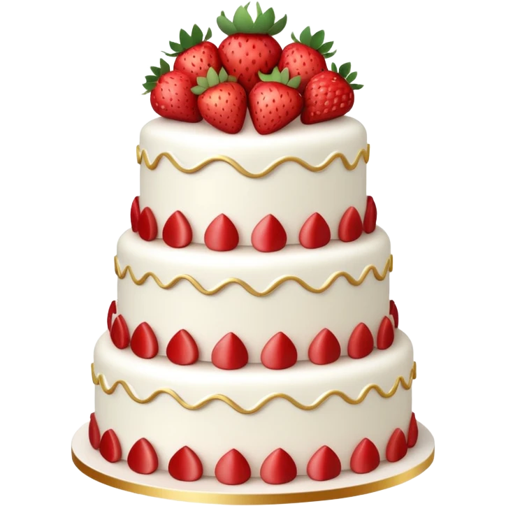 three-tier white wedding cake with strawberries and gold accents emoji