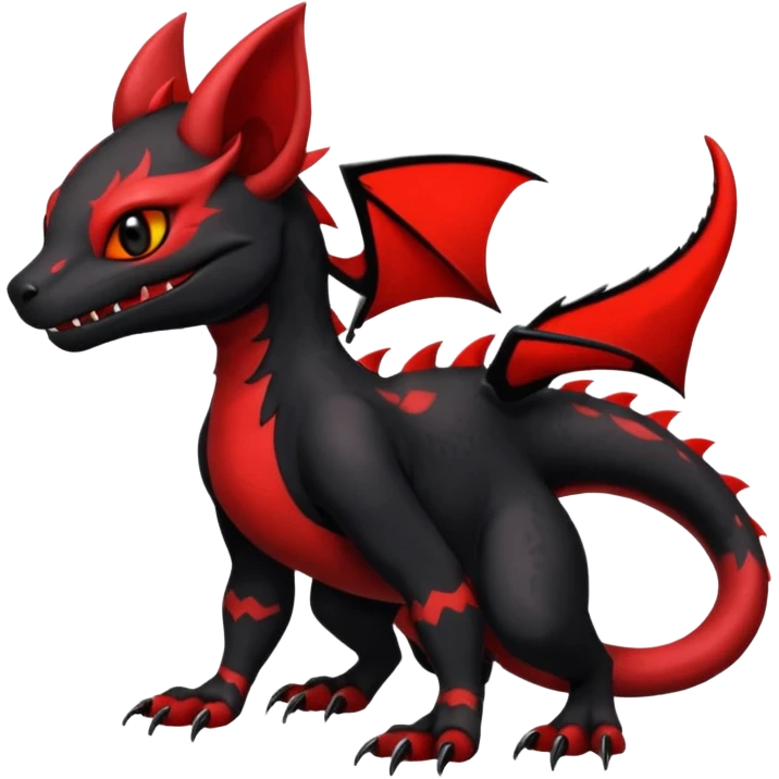 Cherry-Red and Jet-Black Fierce Fiery Mohawked Gothic Salandit-Litten-Torracat-hybrid-creature (full body) emoji