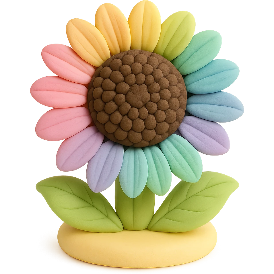 rainbow sunflower flower, fondant cake art style emoji