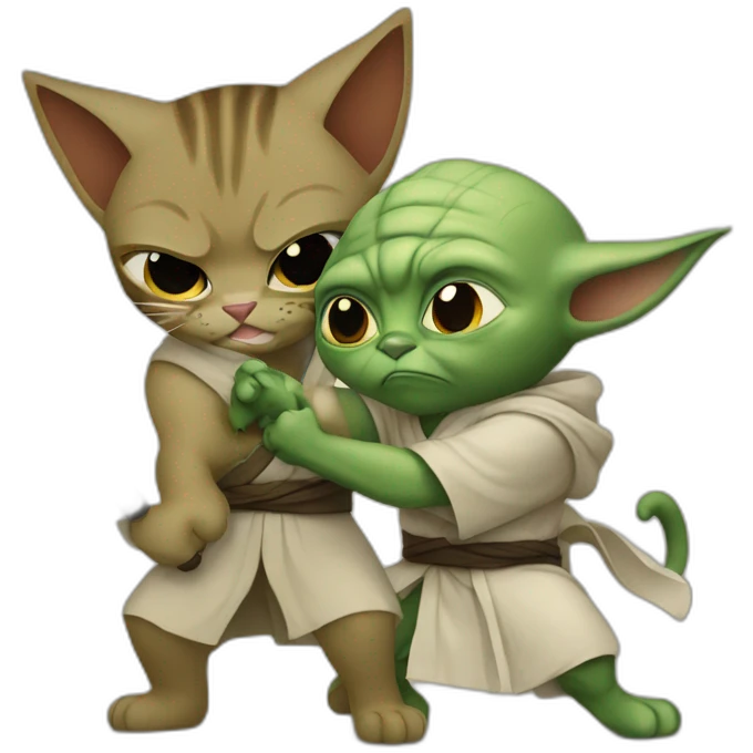 Cat fighting yoda emoji