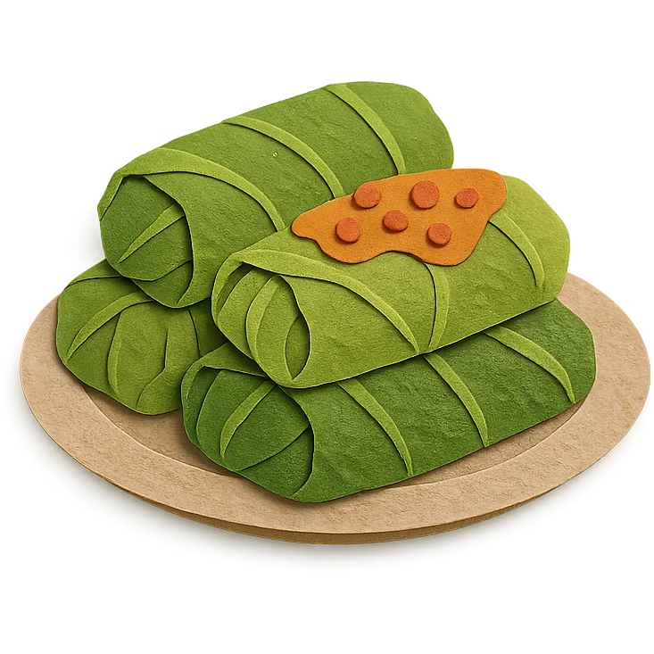 paper craft style layered paper look sarma, traditional stuffed cabbage rolls on a plate emoji