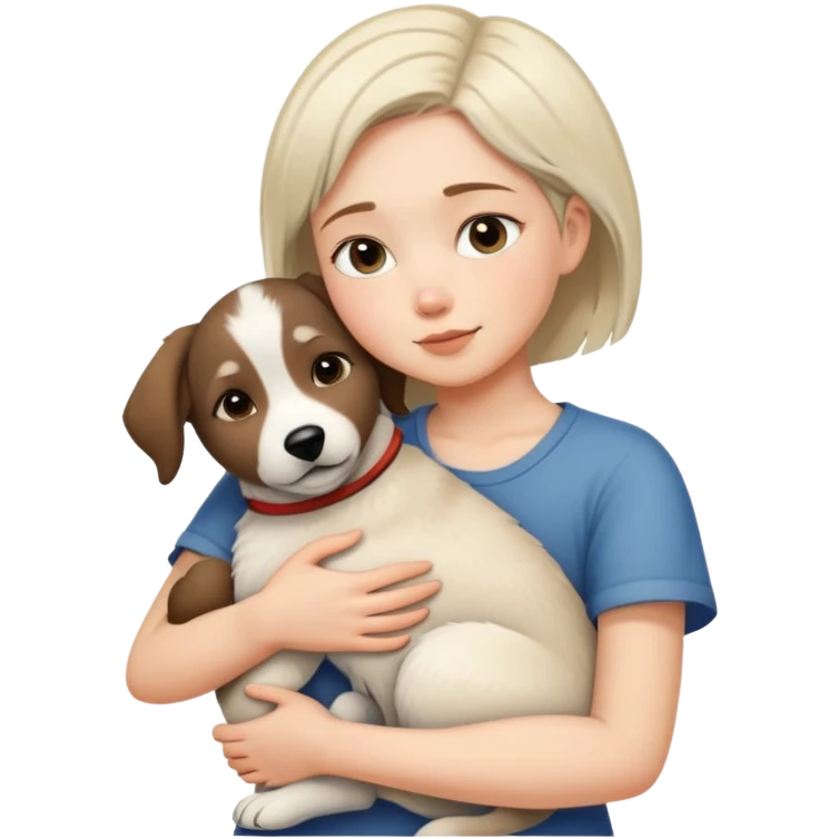A short-haired girl hugs an Alaskan dog tightly emoji
