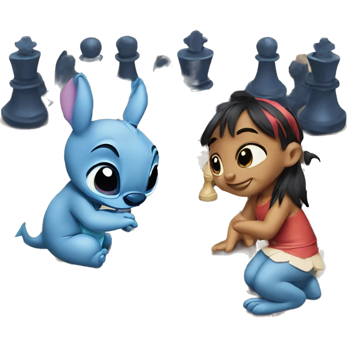 Lilo & Stitch are playing chess emoji