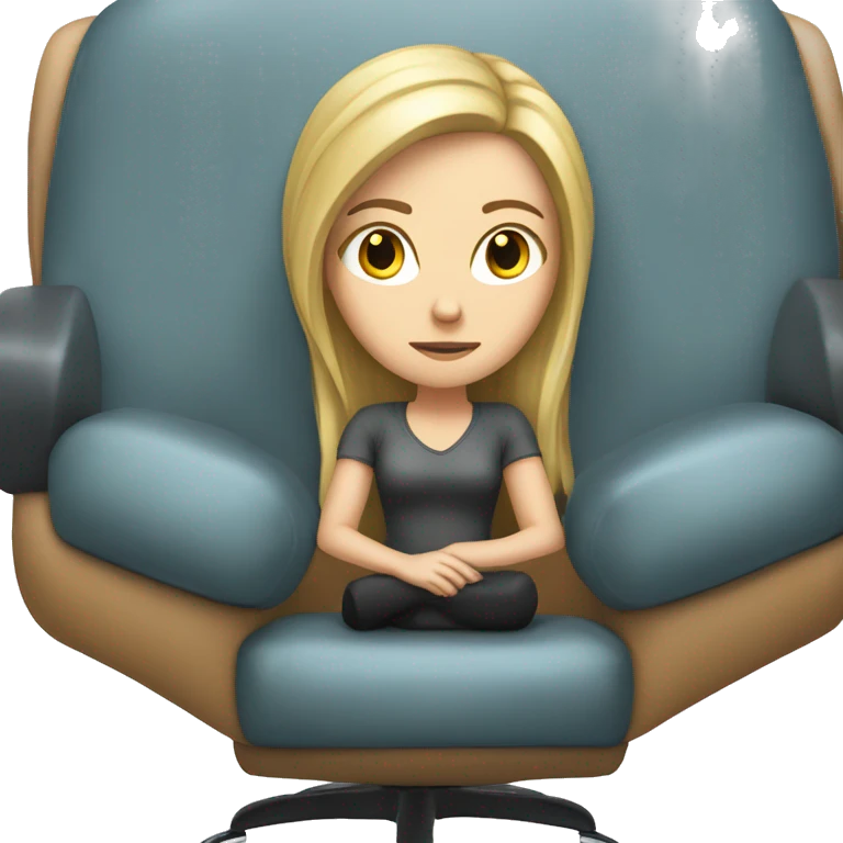 white girl on a big gaming chair thinking  emoji