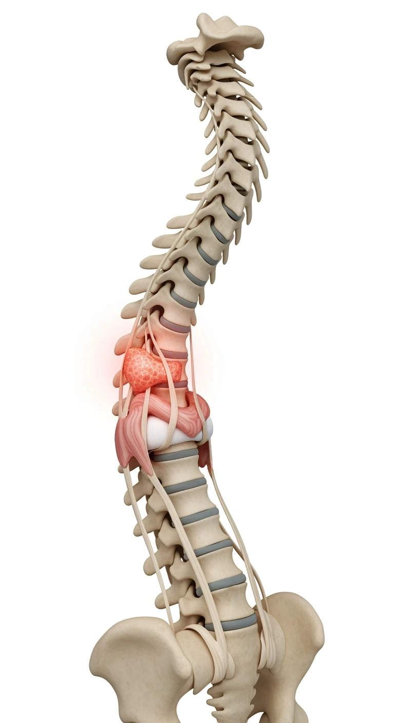 spina dorsale anatomica umana infiammata con ernia, ISOLATO SU SFONDO BIANCO emoji