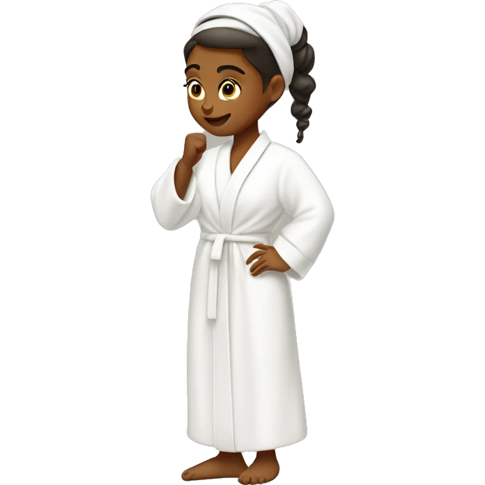 girl with hair up and white headband pushing back hair in a white robe putting on skincare emoji