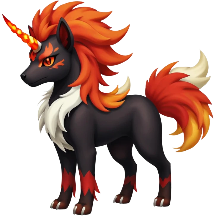 Shiny Exotic Gothic Rapidash-Houndoom-Arcanine-Pokémon-Fakémon-hybrid-creature emoji