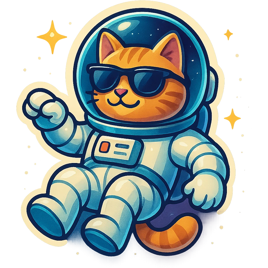 A cat with sunglasses as an astronaut, floating in space with a futuristic helmet. emoji