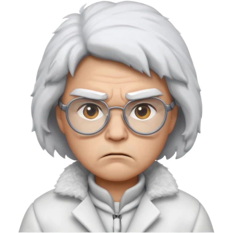 eskimo glasses, white coat, angry, grey face emoji