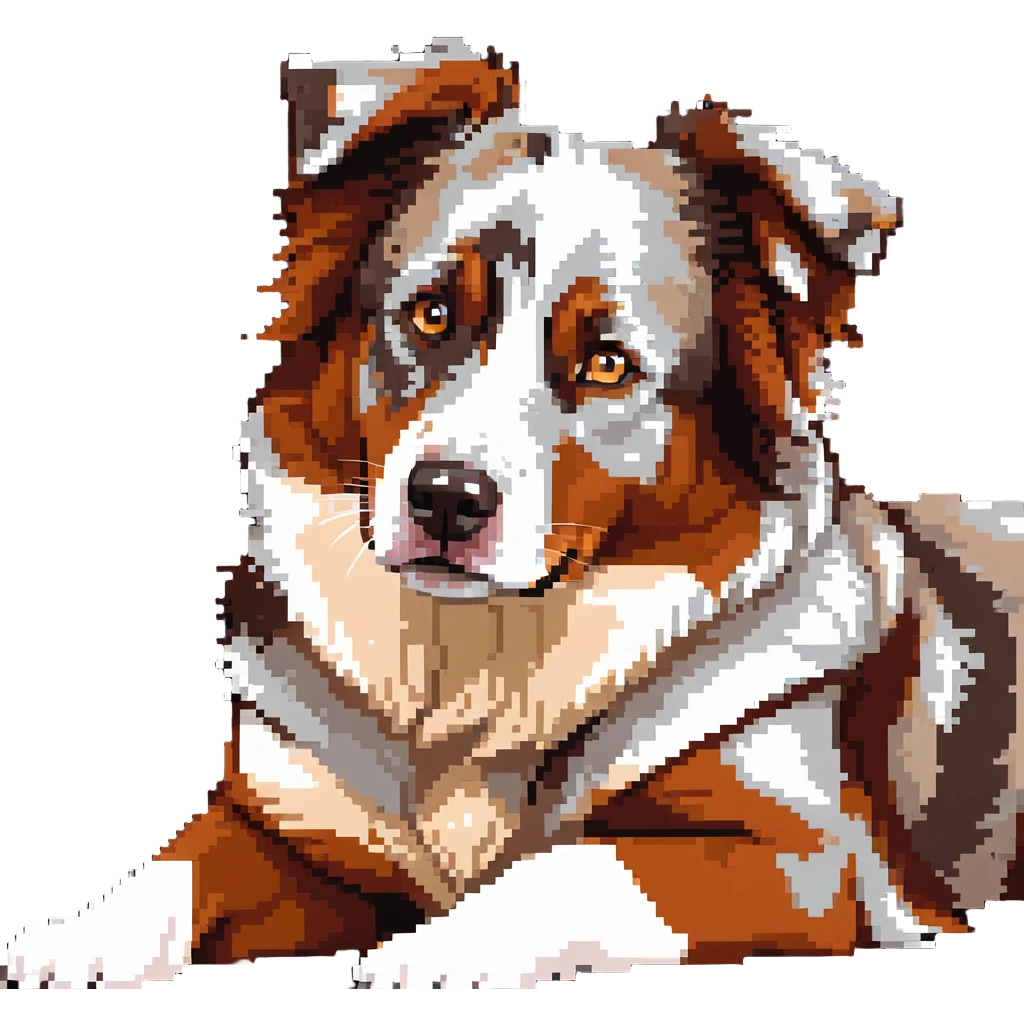Red merle Australian Shepherd dog laying down, copper and white spotted coat emoji