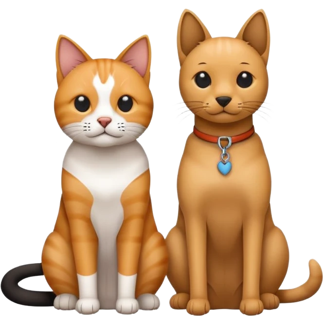 Minimalistic flat vector icon, iOS style, thin black contour on white background. Cat and dog sitting together. Clean, no text, no shadows. emoji