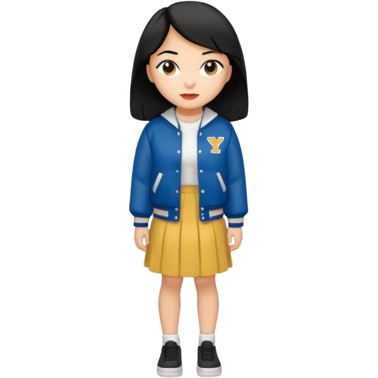 black color long hair girl with varsity jacket and log long skirt emoji