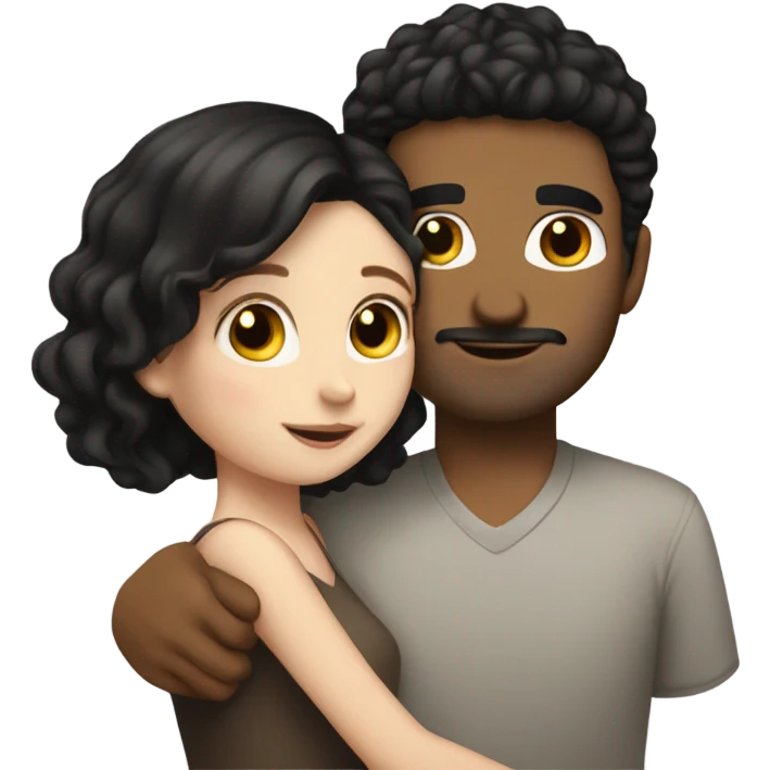 white girl with black hair hugging light brown spanish man  emoji