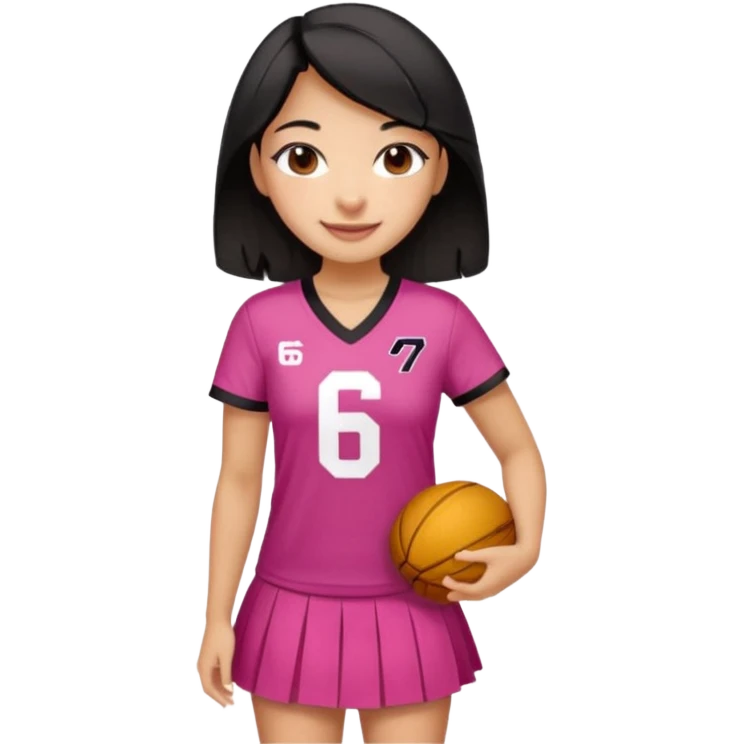 Hawaiian girl with black hair with dark pink highlights in hair with short skirt and jersey shirt number 67 emoji