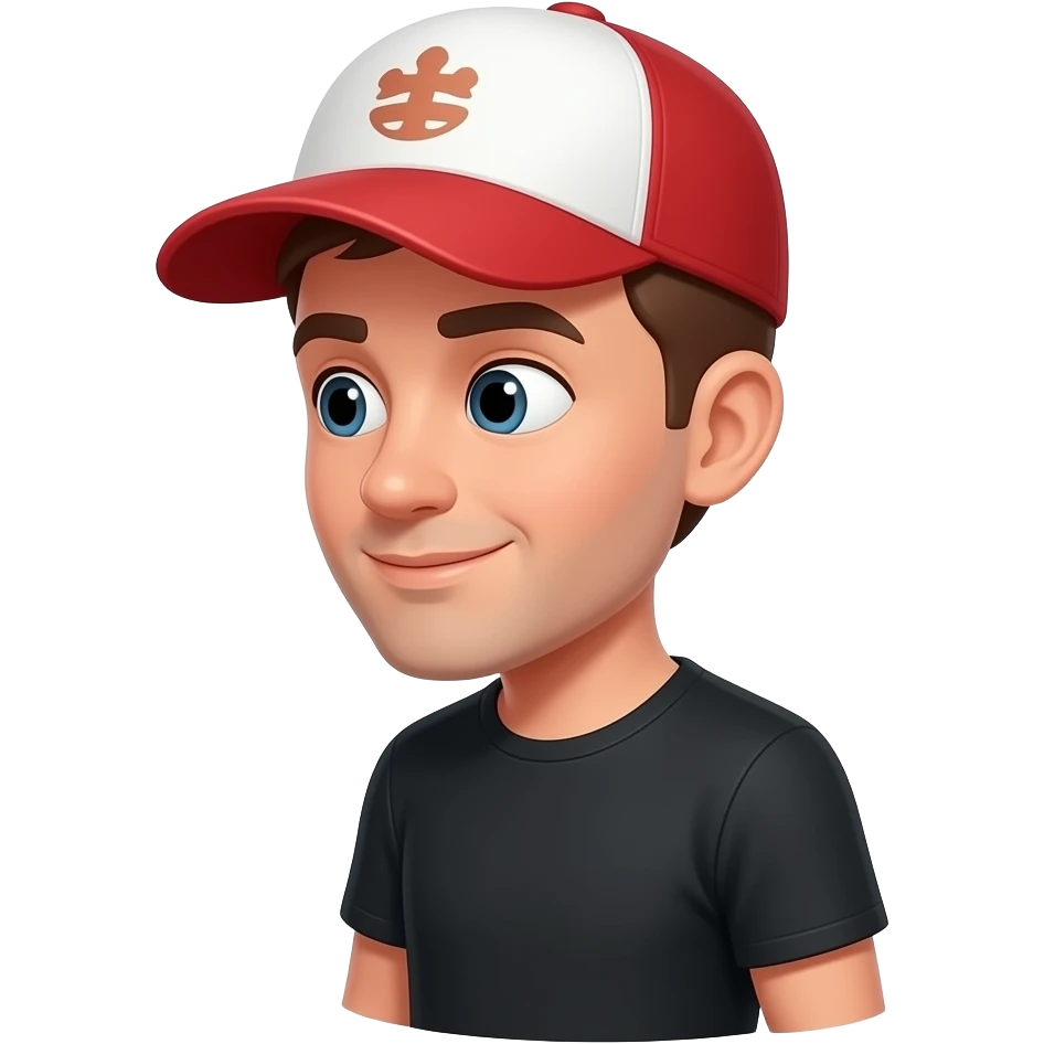 a guy with  a red and white hat on with a black shirt looking into the river at a fish swimming away emoji