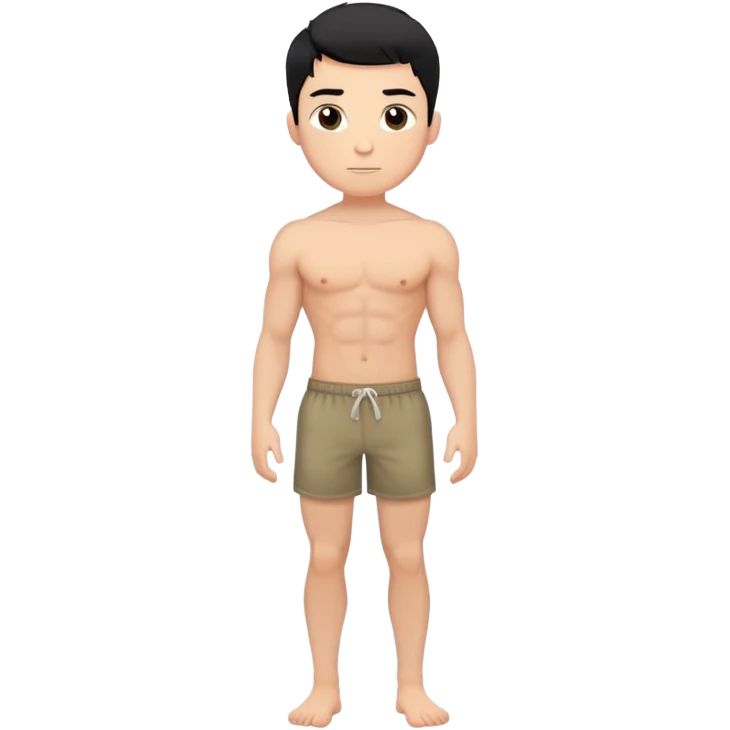 young white man with short black hair, shirtless, muscular, full body without shoes emoji