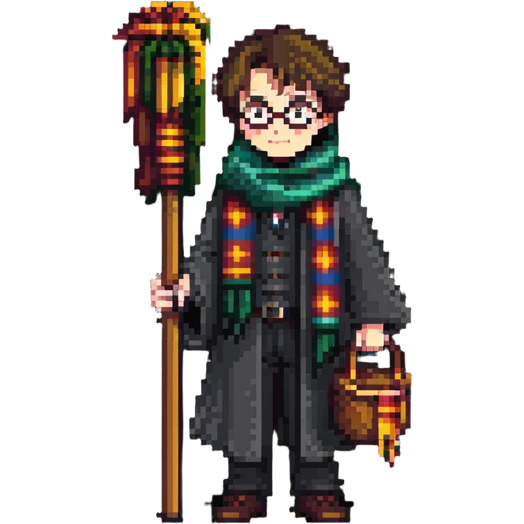 Harry Potter with broomstick and scarf emoji