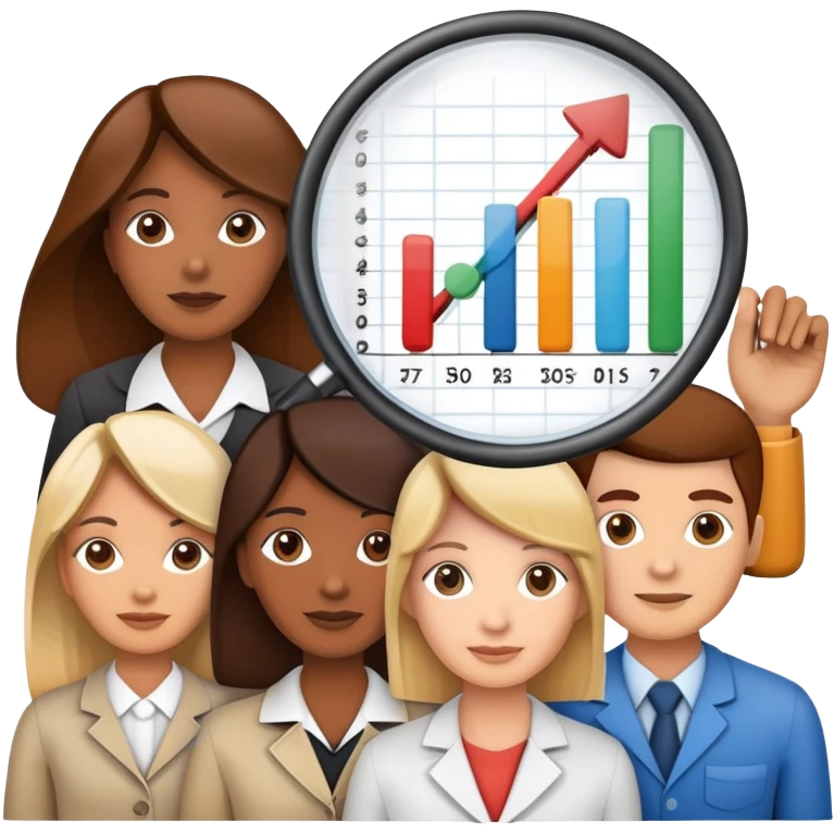An icon featuring a group of diverse people, interconnected by lines, symbolizing sociology. The design includes a magnifying glass and a bar chart, representing the study of societies and social structures. Transparent background highlights the analysis of human behavior and social dynamics. emoji