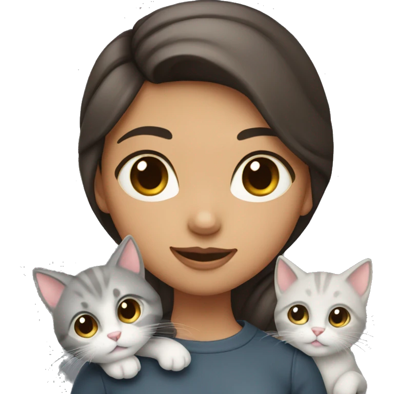 A girl with dark brown hair with a gray kitten in her arms emoji