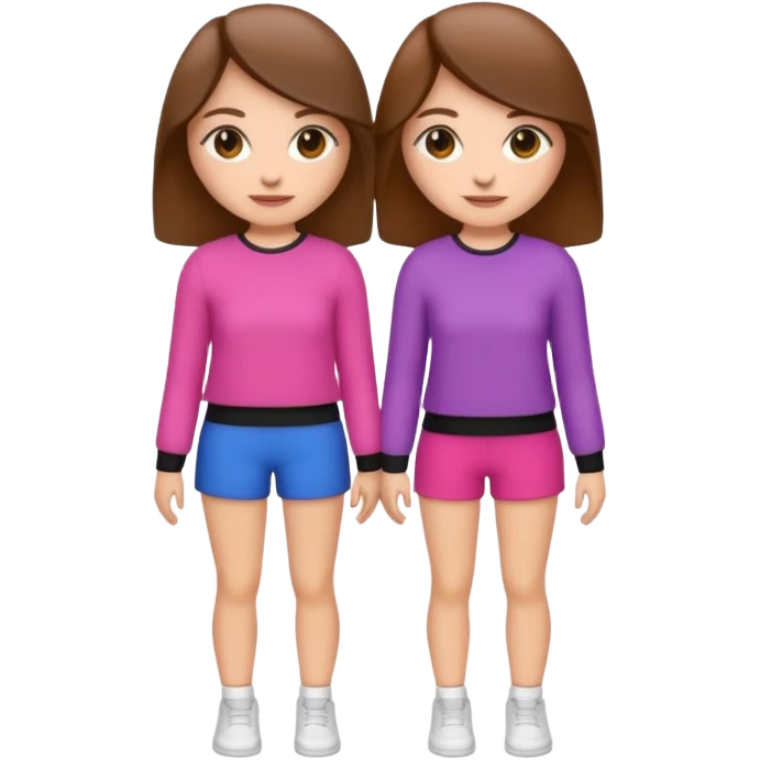 👯‍♀️ generate this emoji, as two white girls, bffs, the same pose but maybe the outfit cuter. we are models. both with brown hair emoji
