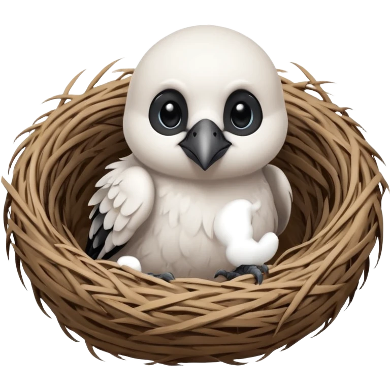 white baby crow in nest emoji