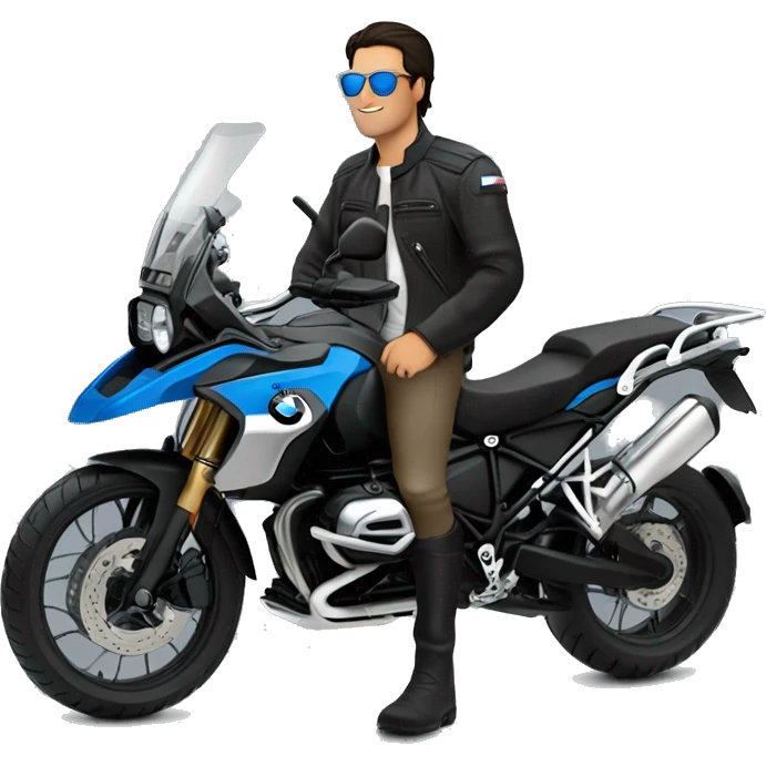 bmw gs 1250 black male rider sunglases on bike dark hair blue eyes emoji