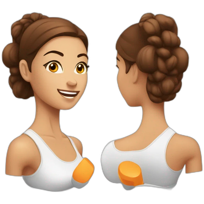 White beautiful women with brown hair. Fitness women with dumbbells in their hands emoji