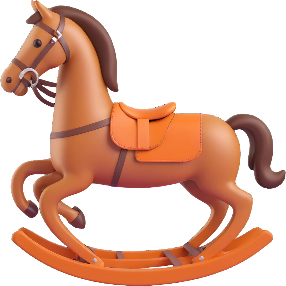 rocking horse, 3D, Hermès orange, leather texture, premium, no text emoji