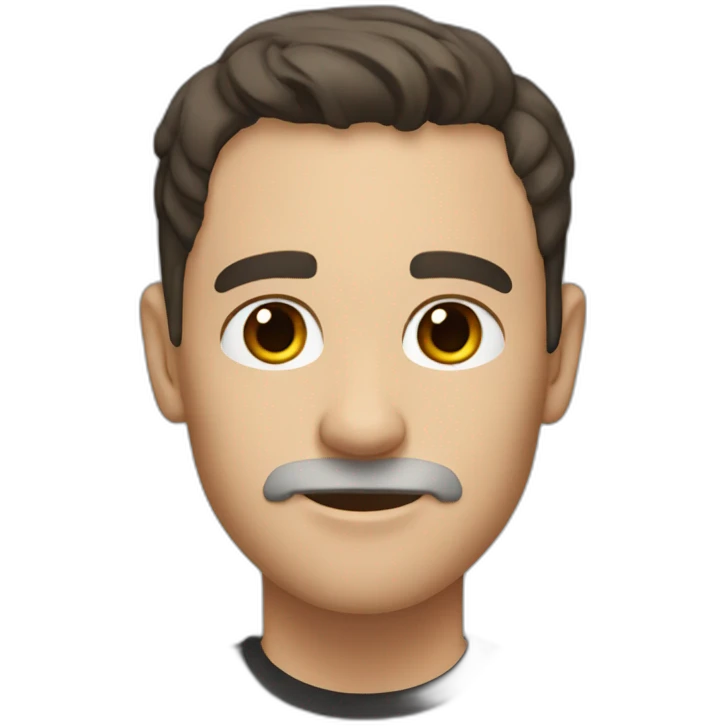 a shaved white man with messy mid-long dark brown hair, with a black t-shirt emoji