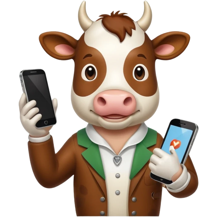 Italian cow meme holding a smartphone with hoof emoji