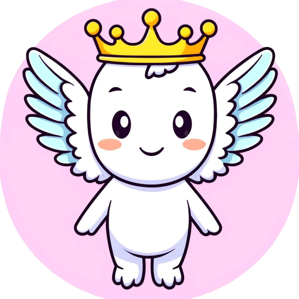 divine character with wings, crown, glowing background, power effect emoji