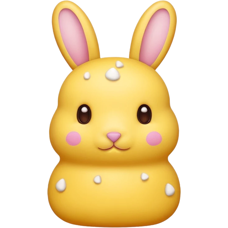 peeps bunny all yellow with three brown dots for eyes and nose no hair no pink emoji