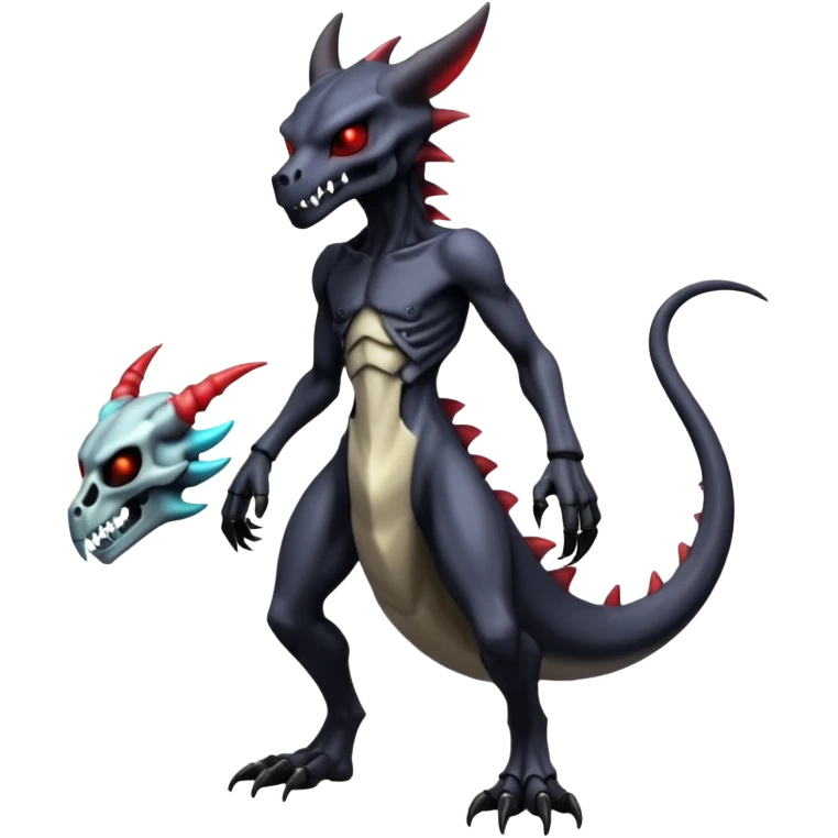 Shiny Horned Futuristic Badass Demonic Spectral Dusky Spooky Skull-faced Cool Hot Stylish Handsome Alien-Salandit-Darkrai-Marowak-Venom-Fakémon-fusion (full body) emoji