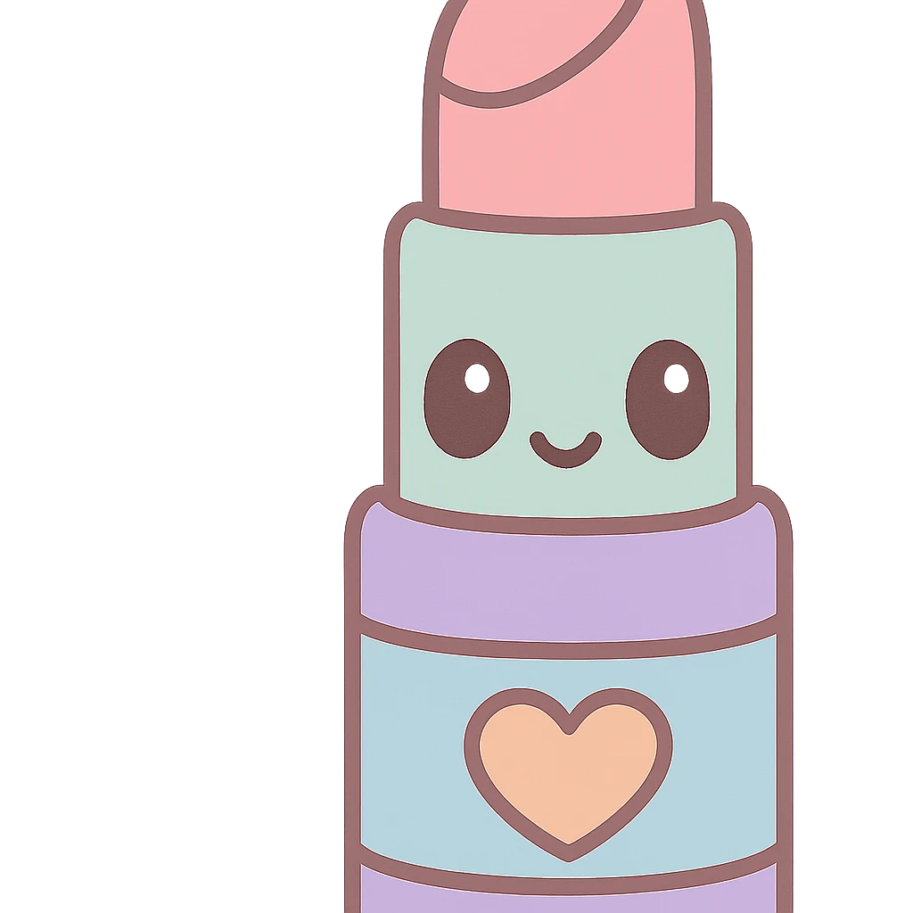 Canmake brand emoji, a lipstick tube with a heart motif, soft pastel colors, cute and playful expression emoji