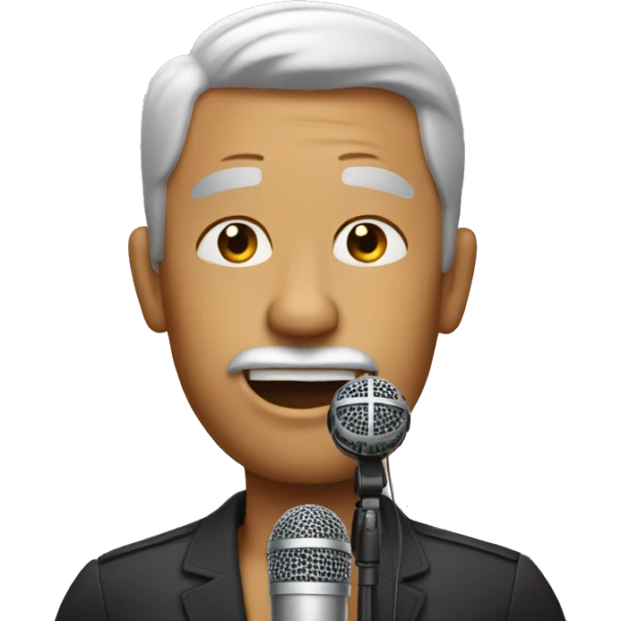 Man with microphone singing with no mustache emoji
