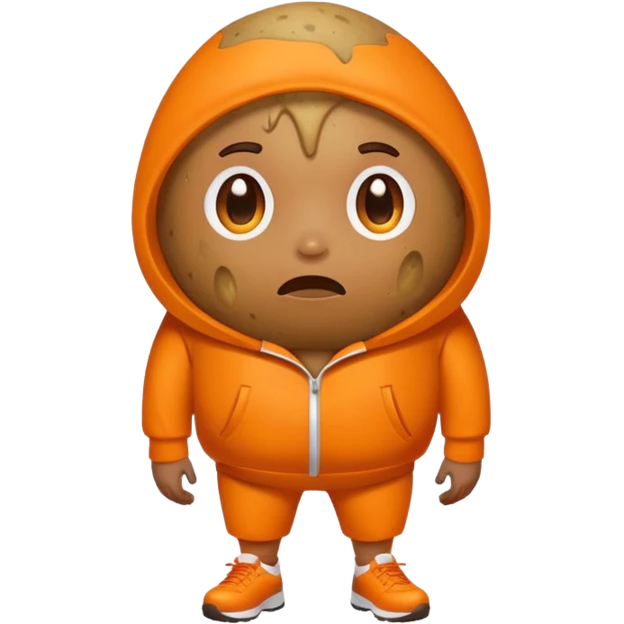 Potato wearing a orange track suit crying emoji