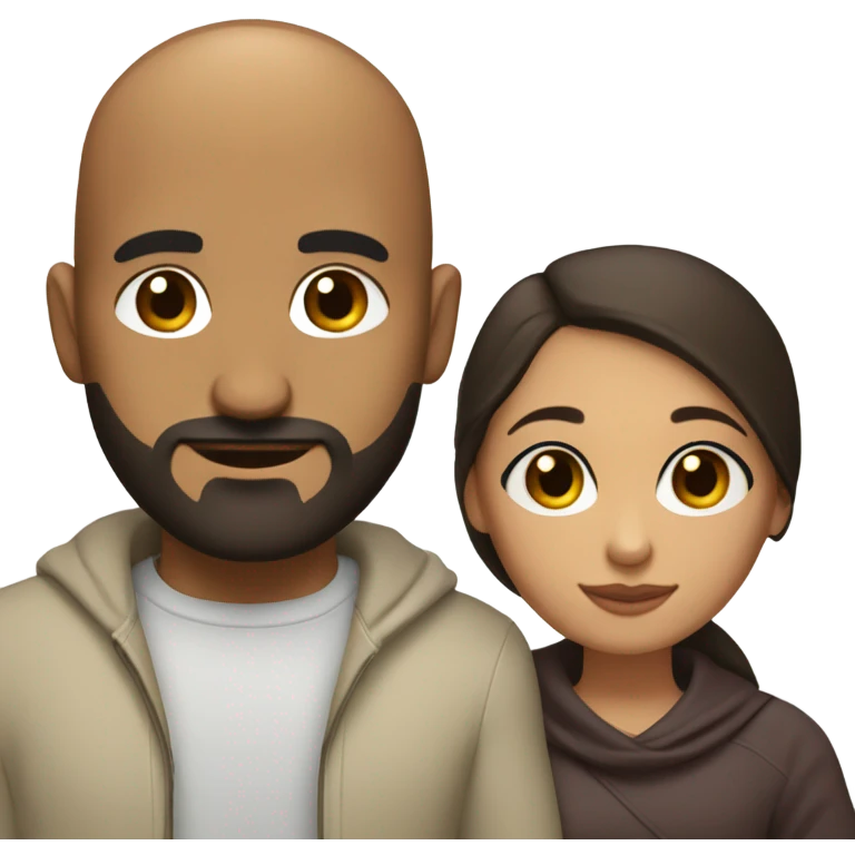 Comforting hug from brunette Puerto Rican with dark brown eyes to short, bald man with brown eyes and a beard emoji