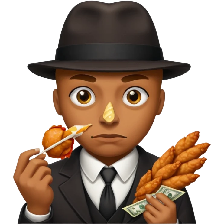 Gangster with money signs for eyes eating a chicken wing  emoji