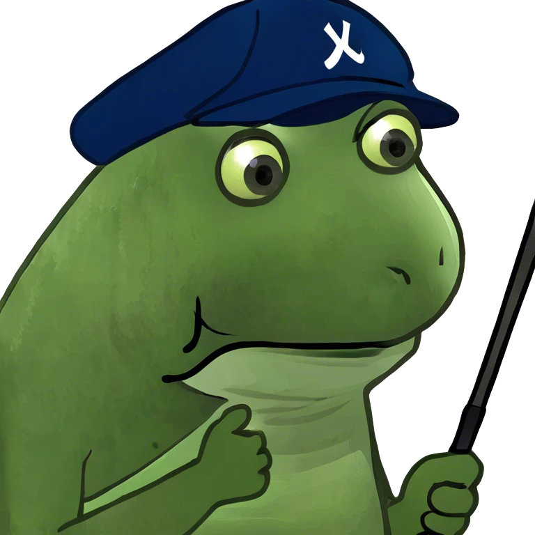 Bufo at work thinking about golf emoji