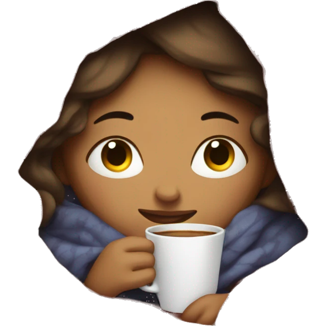 girl inside a blanket sipping coffee eyes closed emoji